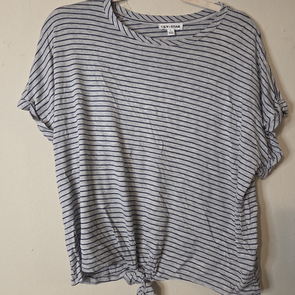 Lily Star Black and White Striped Short Sleeve Top
